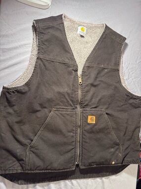 Carhartt Brown Canvas Vest with Cream Sherpa Lining